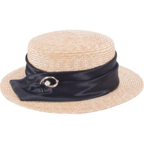 Womens Round Flat Top 100% Starw Porkpie Fedora Boater Wide Brim Bolero Hat