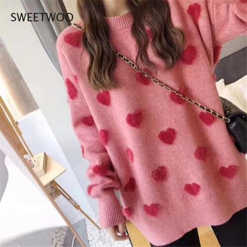 Sweater Womens Loose Jacket Fall Winter Love Pullover Long Sleeve Lazy Style Net Red Fashion Retro Knit Top 2021 New Hot Sale