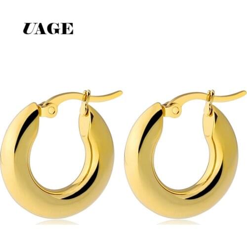 UAGE New 2 color classic 316L stainless steel popular earrings solid weight smooth 20-30mm earrings fine polished smooth