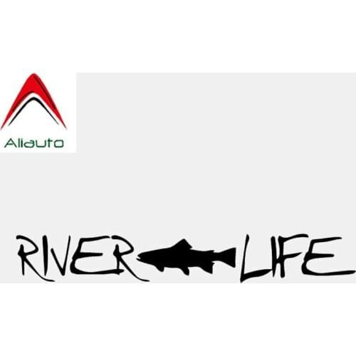 Aliauto Personality Car Sticker Fly Fishing River Life Trout Fishing Vinyl Accessories PVC Decal for Jdm Subaru Golf 4,18cm*2cm