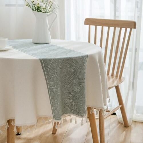 Green Jacquard Geometric Tablecloth With Tassel Round Table Tea Table Cloth Dining Table Decor Wedding Party Table Cover