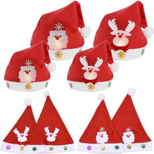 1PC Red Christmas Hat With LED Light Flashing Cute Snowman Santa Hats For New Year Christmas Party Ornament Xmas Kids Gifts Cap