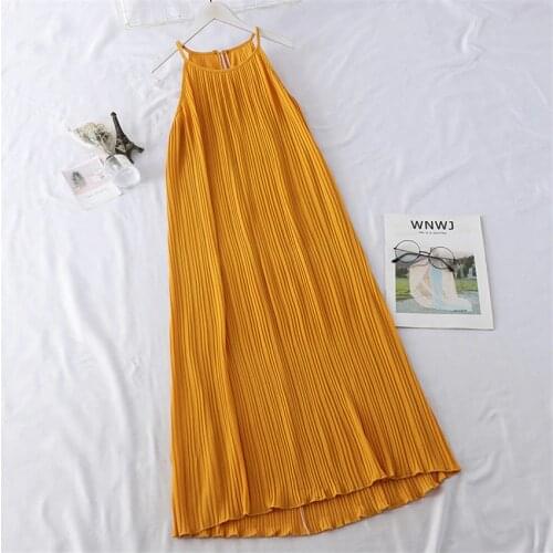 Spring Sexy Women Chiffon Dresses Elegant Lady Long Sleeveless A-line Dress Summer Pleated Tank Dress Vestidos Bottomings 1134