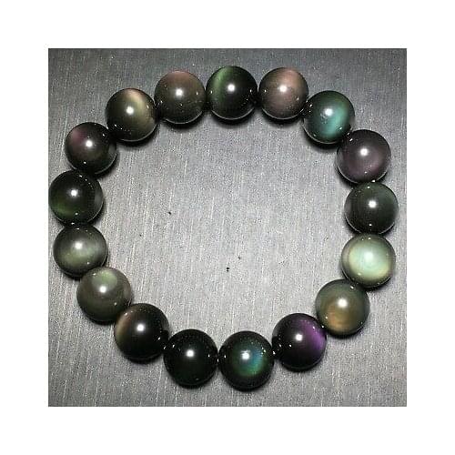 12mm Natural Color eye Obsidian Light Gemstone Beads Bracelet AAA