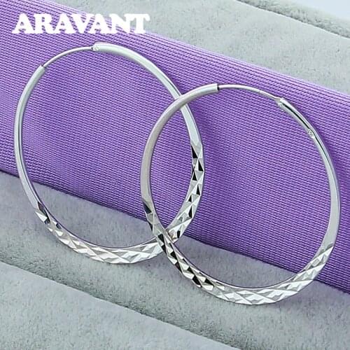 925 Silver Jewelry Fashion 50mm Big Circle Hoop Earrings For Women Engagement Party Jewelry