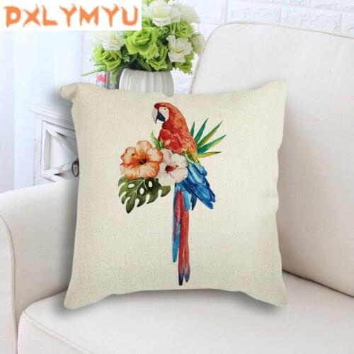 Watercolor Bird Flower Painting Printed Cushion Linen Throw Pillow Decorative Cushion For Sofa Nordic Pillowcase Home Decor