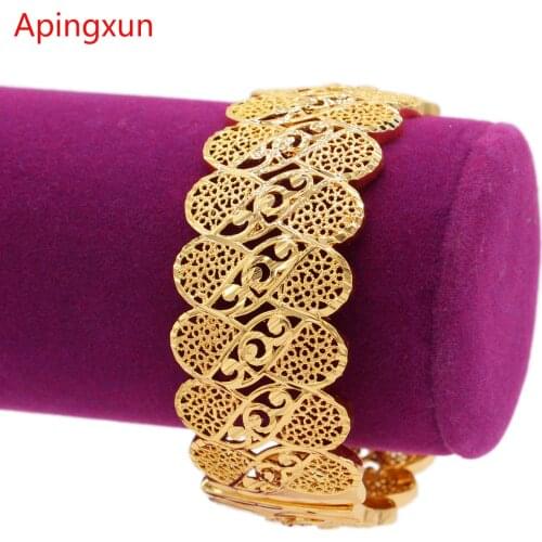 Apingxun New Design Dubai Gold Color Queen Copper Bangle African Ethiopian Southeast Asia Bracelet For Women Bridal Wedding Gift