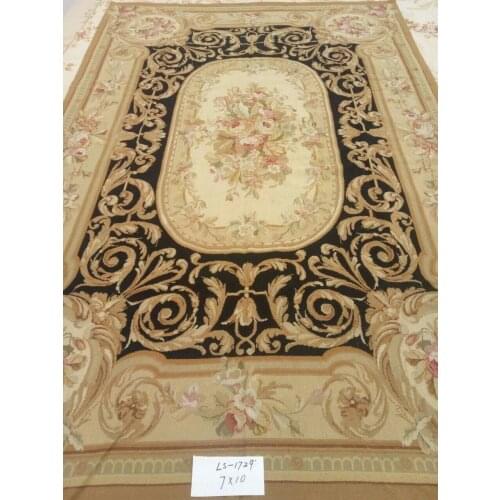 Free shipping 10K 7'x10' New Zealand Woolen Needlepoint Rug, 10K Rice Stitched field &10K Cross Stitched Flowers