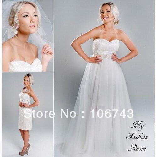 Free shipping girls natural pageant dresses wedding dres short NEW Ivory Cream French Lace Bridal Dress Removable Wedding Gown
