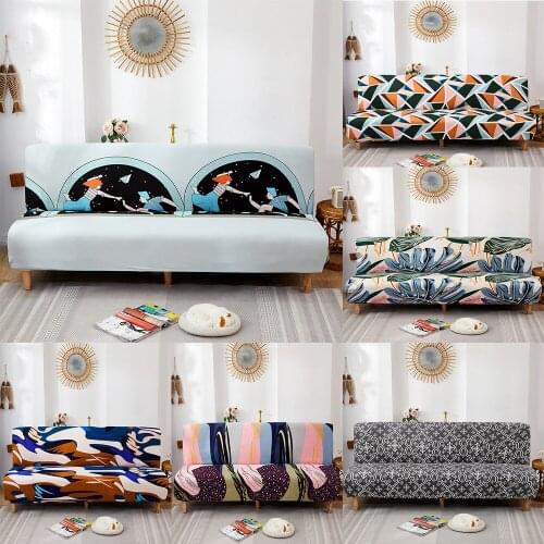 Floral Fold Sofa Bed Cover Stretch Armless Universal Sofa Bed Slipcovers Stretch Removable Couch Bench Protector For Living Room