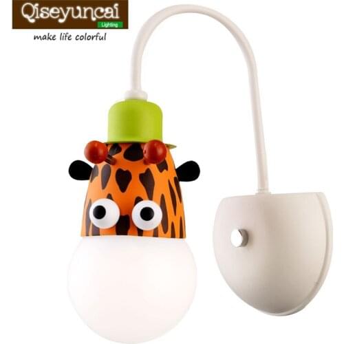 Qiseyuncai Children room cartoon wall lamp creative boy girl bedroom energy saving warm with switch wall lamp