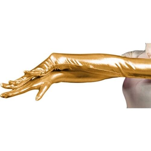22inch/56cm Unisex Shiny Metallic Spandex Glove Fingers Womens Shiny Liquid Extra Metallic Long Gloves Tights Cosplay Mittens