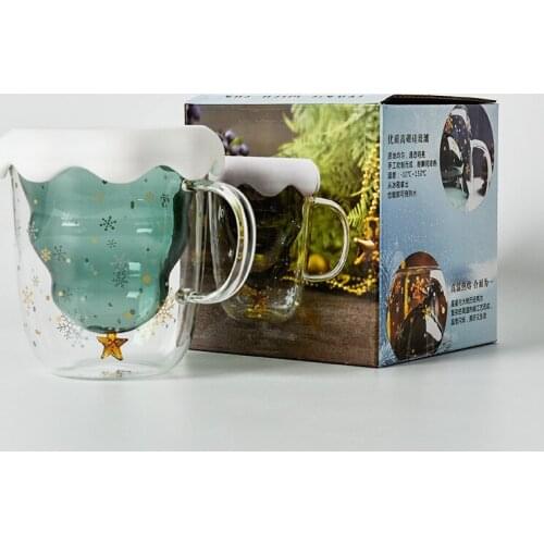 3D Transparent Double Anti-Scalding Glass Christmas Tree Star Cup Coffee Cup Milk Juice Cup Childrens Christmas Gift Fast Post