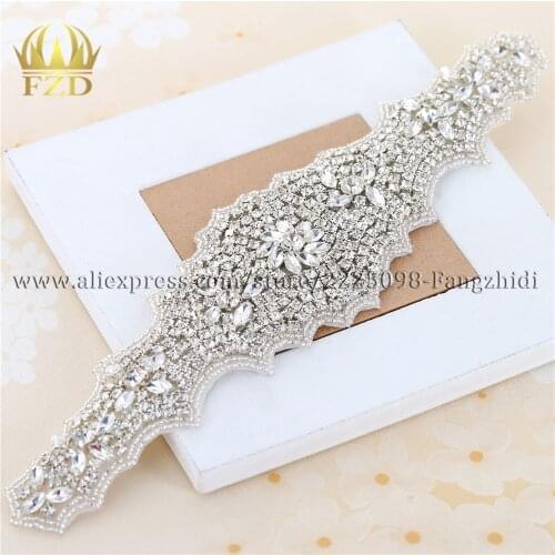 FANGZHIDI 1 Pcs Sewing On Hot Fix Rhinestones Sliver Crystal Diamond Bridal Headbands or Sash Wedding Dresses Appliques