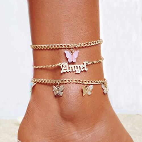FNIO Fashion Multilayer Cute Butterfly Anklets for Women Bohemian Simple Anklet Gold Color Chain Ankle Bracelet on Leg