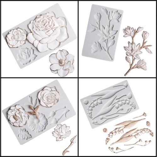 Meibum Fondant Mould Flower Relief Cake Decorating Tools Silicone Mold Camellia Rose Magnolia Sugarcraft Pastry Baking Tool