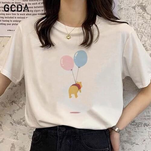 Fashion T shirt Women Female T-shirt Harajuku Pooh Bear Balloon Take Off Print Hip Hop Streetwear Winnie the Pooh Tshirt