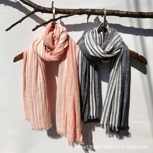 Cotton Scarf Women Autumn And Winter New European And American Casual Striped Shawl Female Outdoor Wholesale Or Mens For Travel