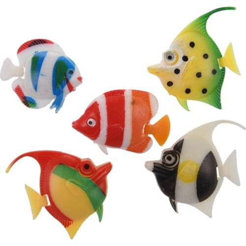 Artificial Multi-colored Plastic Fish Ornament Hard Plastic 5Pcs for Aquarium Colorful