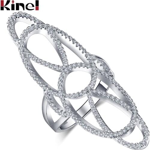 Kinel Hollow Crystal Flower Ring For Women Trendy Cubic Zirconia Wedding Rings For Women Engagement Top Quality Fashion Jewelry