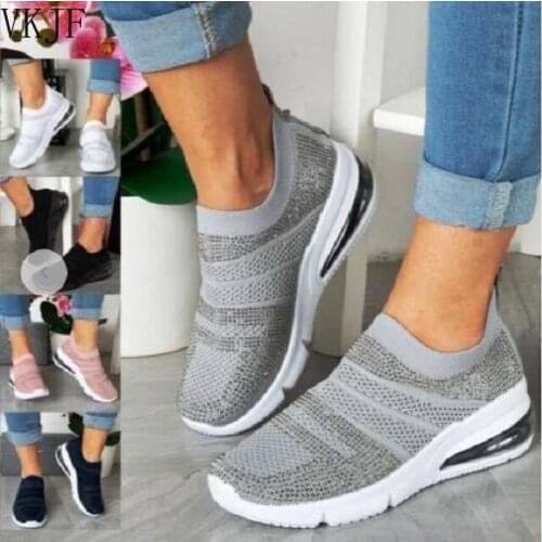 Summer Womens Sneakers Vulcanized Shoes Sock Sneakers Women Slip on Flat Shoes Women Plus Size Loafers Ladies Shoes