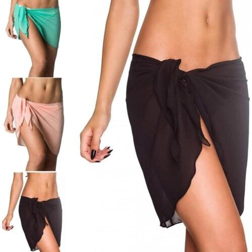 Summer Ladies Beach Skirts Sexy Women Chiffon Bath Pareo Scarf Cover Wrap Sarong Beach Wear Candy Color Bikinis Covers-ups Skirt