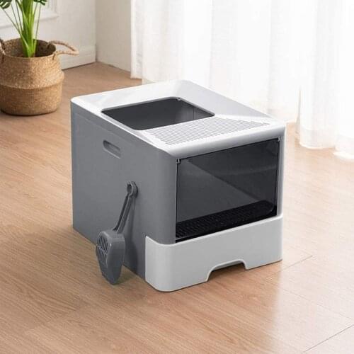 Cat Litter Tray Top-Entry Litter Box Fully Enclosed Large Cat Toilet Sandbox Deodorant Collapsible Cat Bedpans with a Shovel