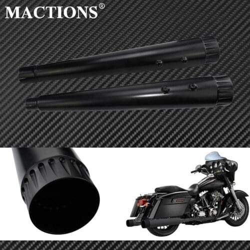 Megaphone Slip-On Mufflers Exhaust Pipes 2pcs Black For Harley Touring Road Glide FLTRX Street Glide CVO FLHXSE Electra Glide