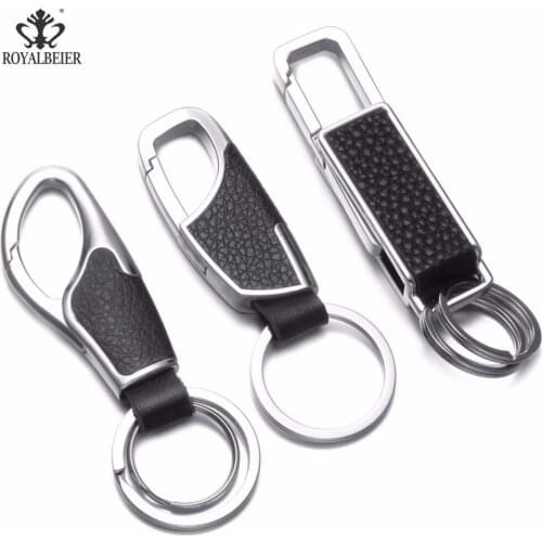RoyalBeier Fashion Men Leather Key Chain Metal Car Key Ring Multifunctional Tool Key Holder Creative Bottle Opener Keychain KC1