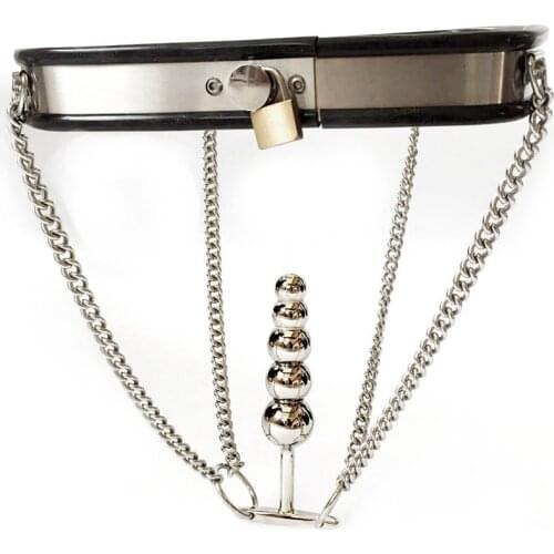 Stainless Stele Invisible Female Chastity Belt Panty With Anal Beads Plug Adult Erotic Chastity Lock Device Sex Toys For Woman