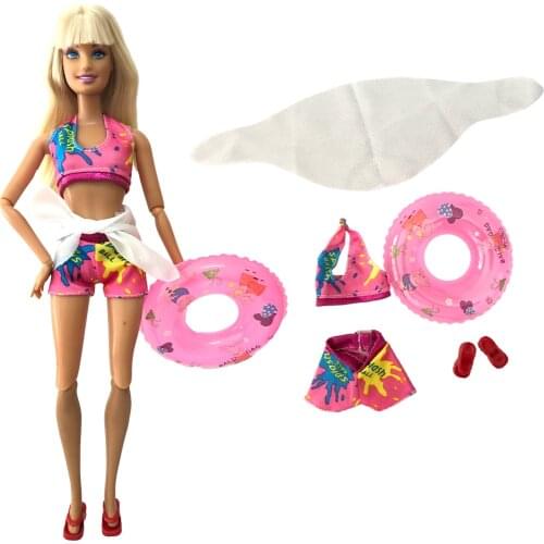 NK Doll Swimwear Beach Bathing Clothes Bikini Swimsuit+Slippers+Swimming Buoy Lifebelt Ring For Barbie Doll Accessories 72B 7X