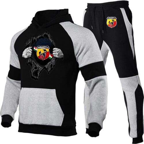 2021 New Mens Abarth Scorpion Logo Clothing Set Tracksuit Set Patchwork Hoodie Sportswear 2 Piece+Sports Pants Sport Suit