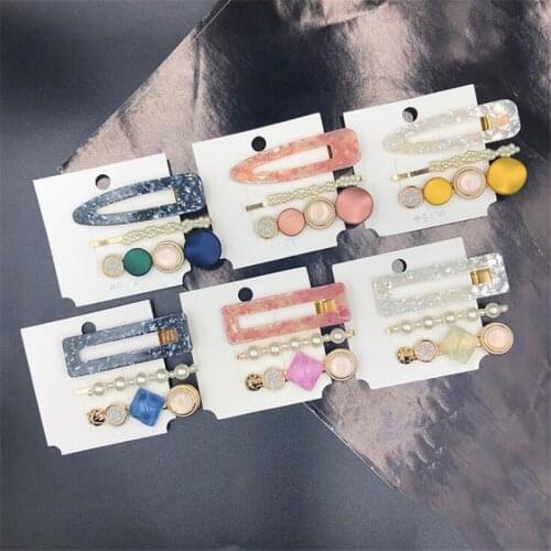 New 3PCS/Set Fashion Pearls Acetate Geometric Hair Clips For Women Girls Headband Sweet Hairpins Barrettes Hair Accessories Gift