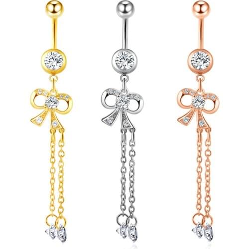 JUNLOWPY New Zircon Fashion Surgical Stainless Steel Navel Piercing Flower Pendant Belly Button Rings Belly Piercing Body Jewely
