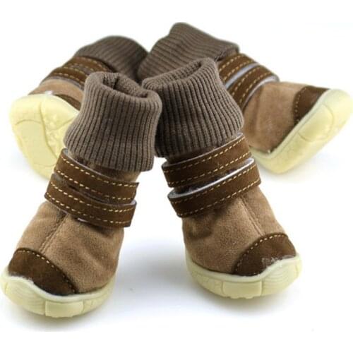 Thick Fur Pet Shoes Small Dogs Shoes Winter Warm Snow Boots For Teddy Poodle Coffee/Pink/Purple