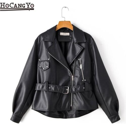 Autumn Women Leather Jacket Long Sleeve Black Korean Motorcycle Biker Jackets Womens Winter Coats Female Suede PU Leather Jacket