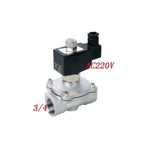 Free Shipping Ports 3/4'' Stainless Steel 304 Normally Open Water Solenoid Valves Oil Acid VITON 220VAC 5PCS/LOT