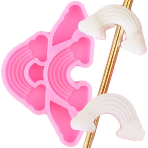Rainbow Silicone Straw Topper Mold Baby Birthday Candy Chocolate Fondant Cake Decorating Tools Craft Keychain Epoxy Resin Moulds