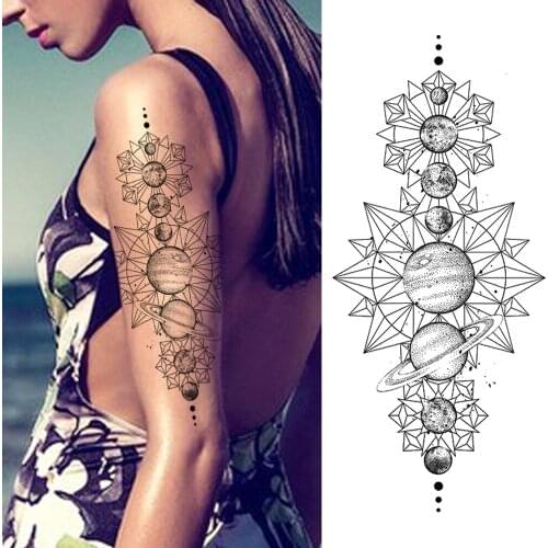 DIY Planets Temporary Tattoos Sticker Black Waterproof Galaxy Tattoos Fake Fashion Body Art Drawing Arm Tatoos Decal For Women