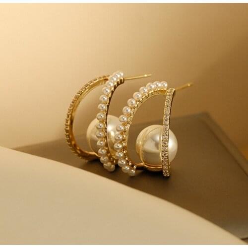 Celebrity Style Luxury Pearl Geometric Elements Drop Earrings For Woman Korean Fashion Jewelry Party Girls Unusual Accessories