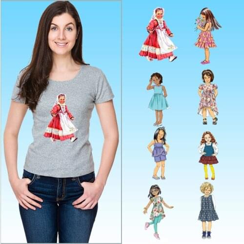 Cute girls Flowers Heat-sensitive patches Thermal transfer printing Heat Transfer PVC Patch Applique on Clothes