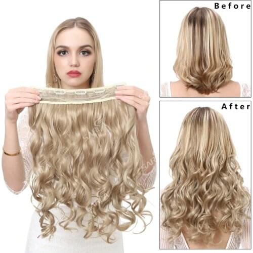 SARLA 20'' Wavy Clip in Hair Extension Long Ombre Natural Synthetic Hair Piece Heat Resistant Fake Hairpieces for Women