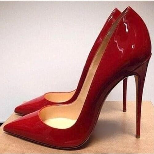 Red Patent Leather Wedding Shoes Bride Big Size 45 Pointed Toe Female Shoes Stiletto Heels Party Dress Women Shallow Pumps
