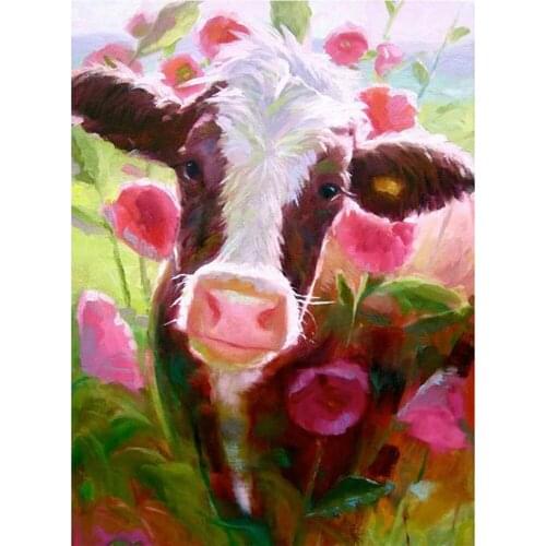 Flower Animal Cow Printed 11CT Cross Stitch DIY Embroidery Complete Kit Handmade Handicraft Hobby Knitting Magic Package Counted