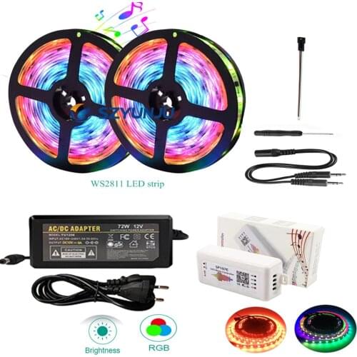 WS2811 30LED/M 5050 RGB Full Color LED strip lights +SP107E Music Smart Phone APP Controlled+12V LED Power KIT