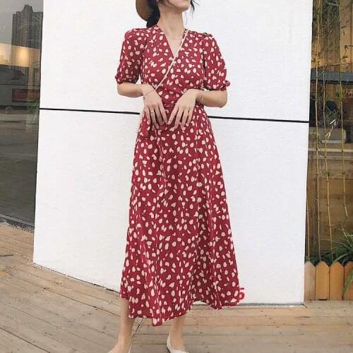 Red floral dress female 2021 summer new Korean wave dot long beach dress dresses for women party Ruffles Bohemian