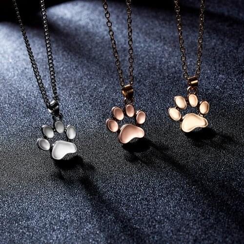 Gold Rose Gold Silver Color Cute Dog Paw Hollow Cat Paw With Heart Pendant Clavicle Chain Necklace Female Sweet Jewelry