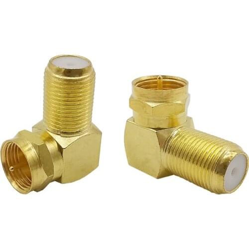1PCS F Type RF Coaxial Right Angle Gold Plated Adapter F Male to F Female 90 Degree Curved RF Antenna RG6 Cable Connector