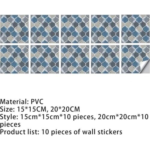 10Pcs Wall Sticker Lantern Grid Shape Self-adhesive PVC Creative Tile Decal for Bathroom
