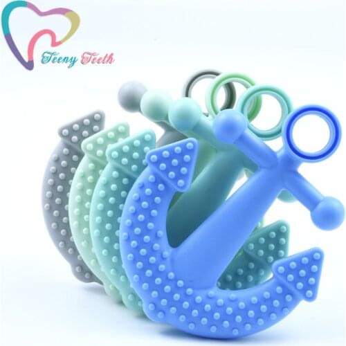 2 PCS Boy Color Silicone Teether Anchor Pendants Silicone Beads Charms Nursing Baby Food Grade Ship Anchor Teether Teething Toys